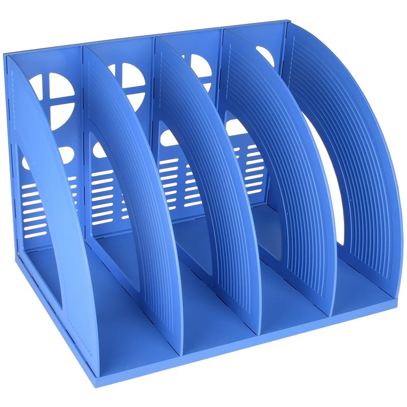 SAYEEC Sturdy Magazine Holder Plastic 4 Compartment Desk File Organizer Vertical Documet A4 File Divider Paper Storage Magazine Rack for Office Home School Organizer Box(Bule) - Image 1